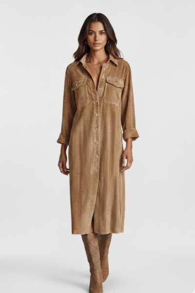 Amélie™| Robe midi en velours côtelé