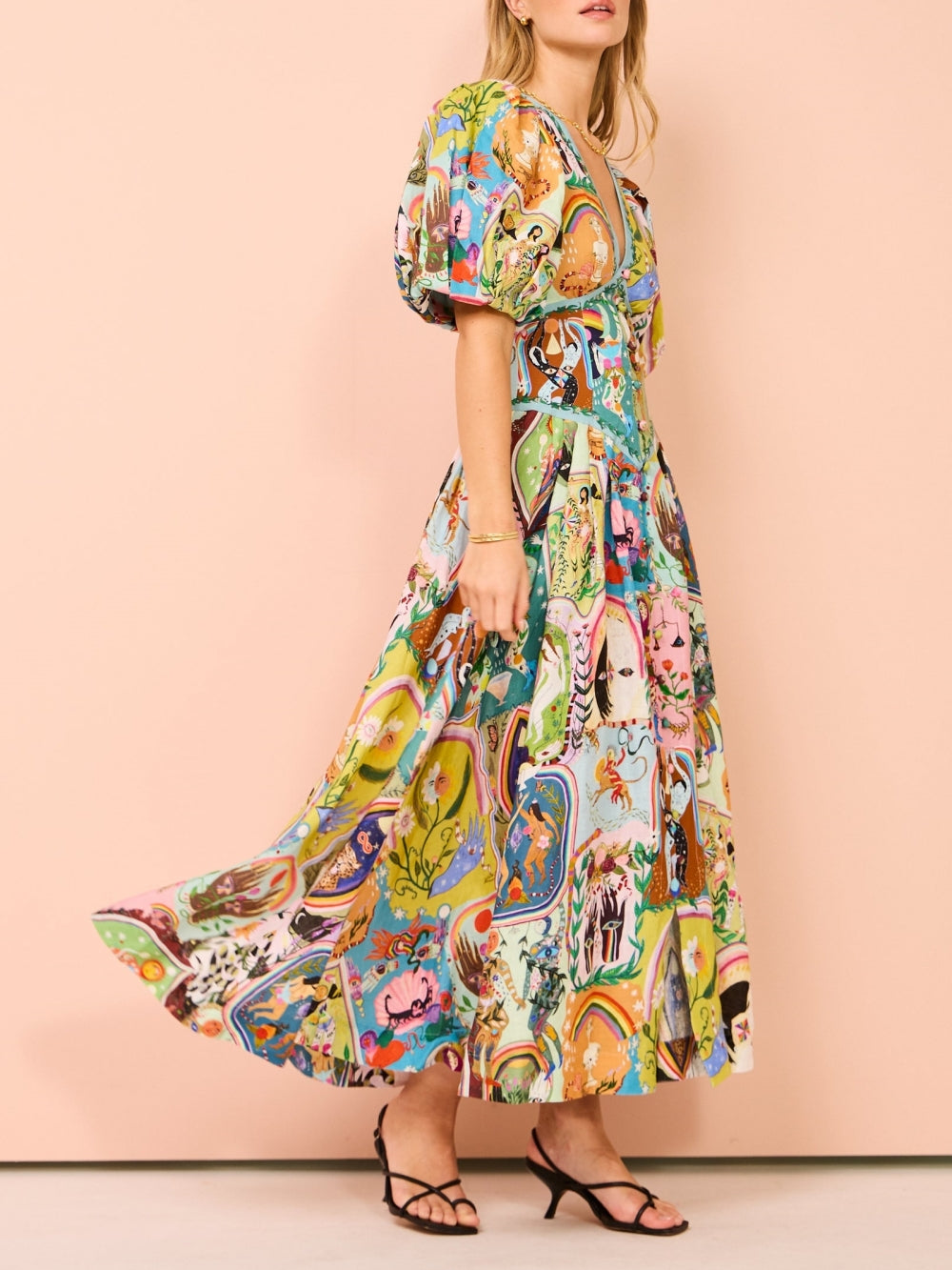 Robe Midi Décontractée avec Imprimé Graffiti Vert Émeraude