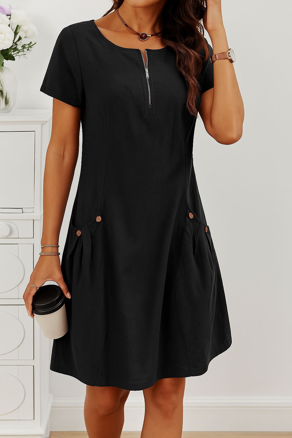 MARIELLA | Robe d'été avec fermeture éclair élégante, poches pratiques et confort quotidien