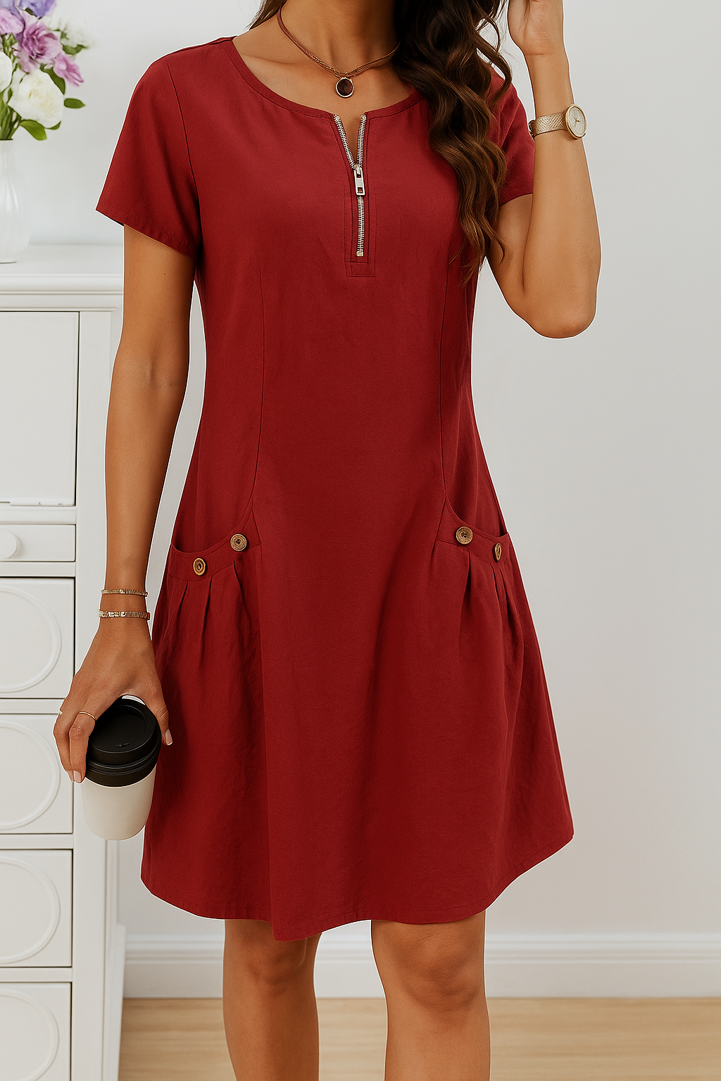 MARIELLA | Robe d'été avec fermeture éclair élégante, poches pratiques et confort quotidien