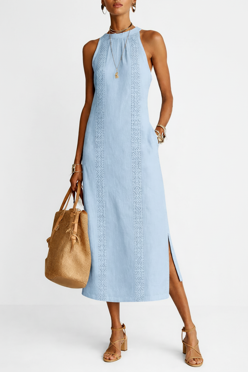 CELINE | Robe Midi Sans Manches avec Détails en Dentelle