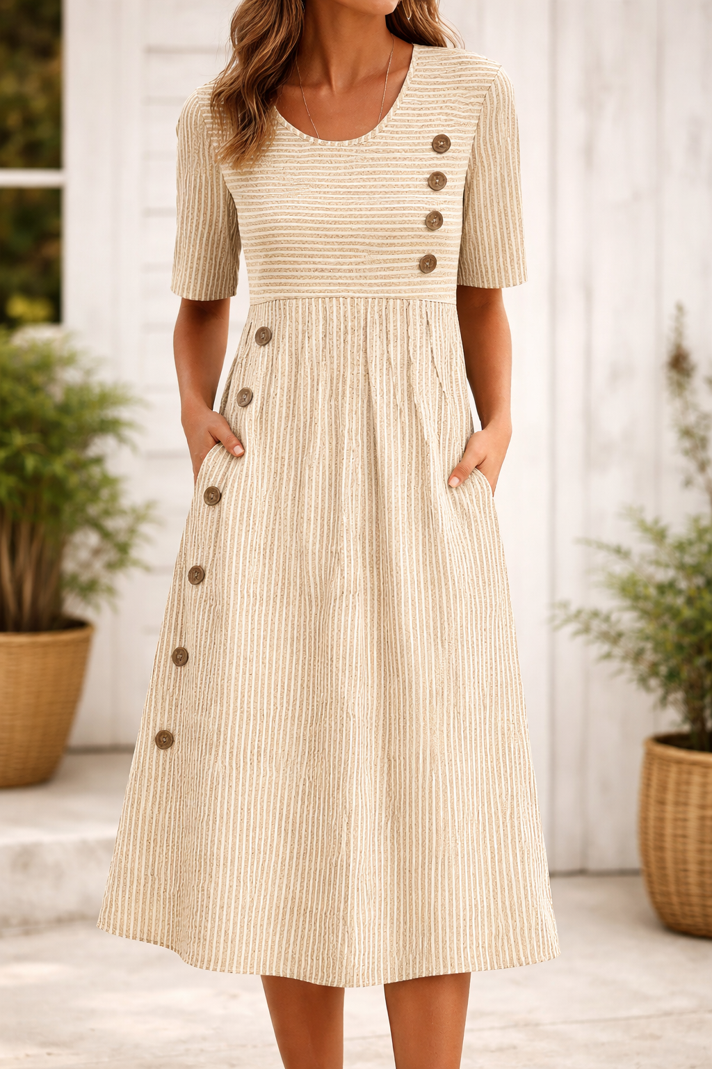 LIVIA | Design Midi Rayé avec Silhouette Flatteuse