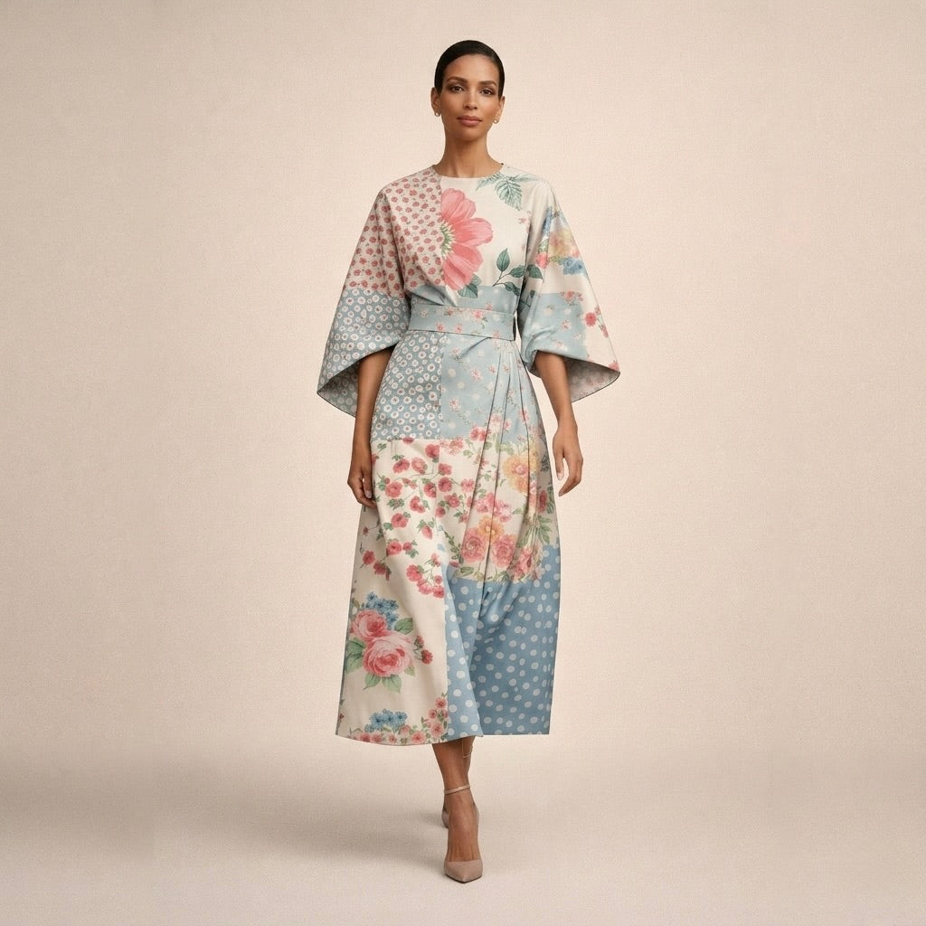 CLEMENTINE | Midi Floral avec Taille Sculptée et Élégance Aérée