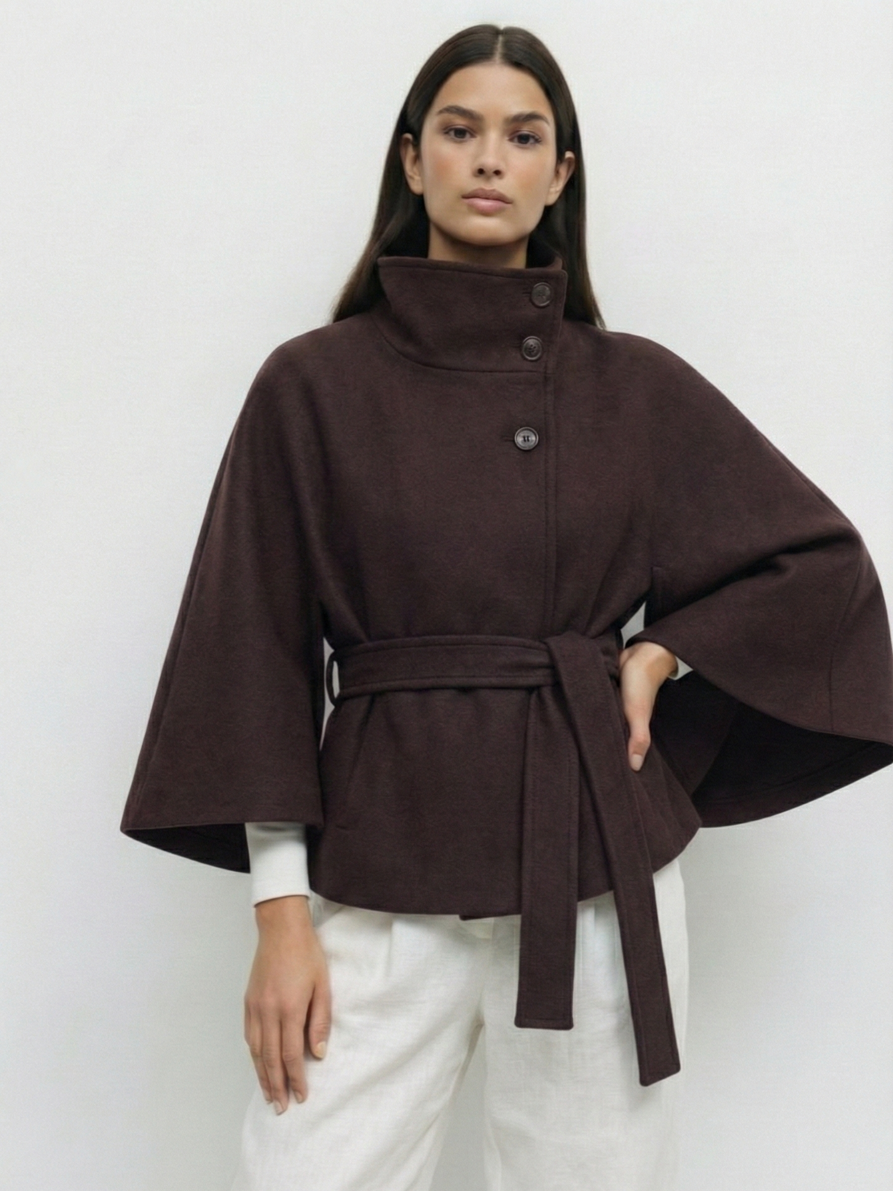Chloe™ | Veste Cape à Col Montant avec Ceinture