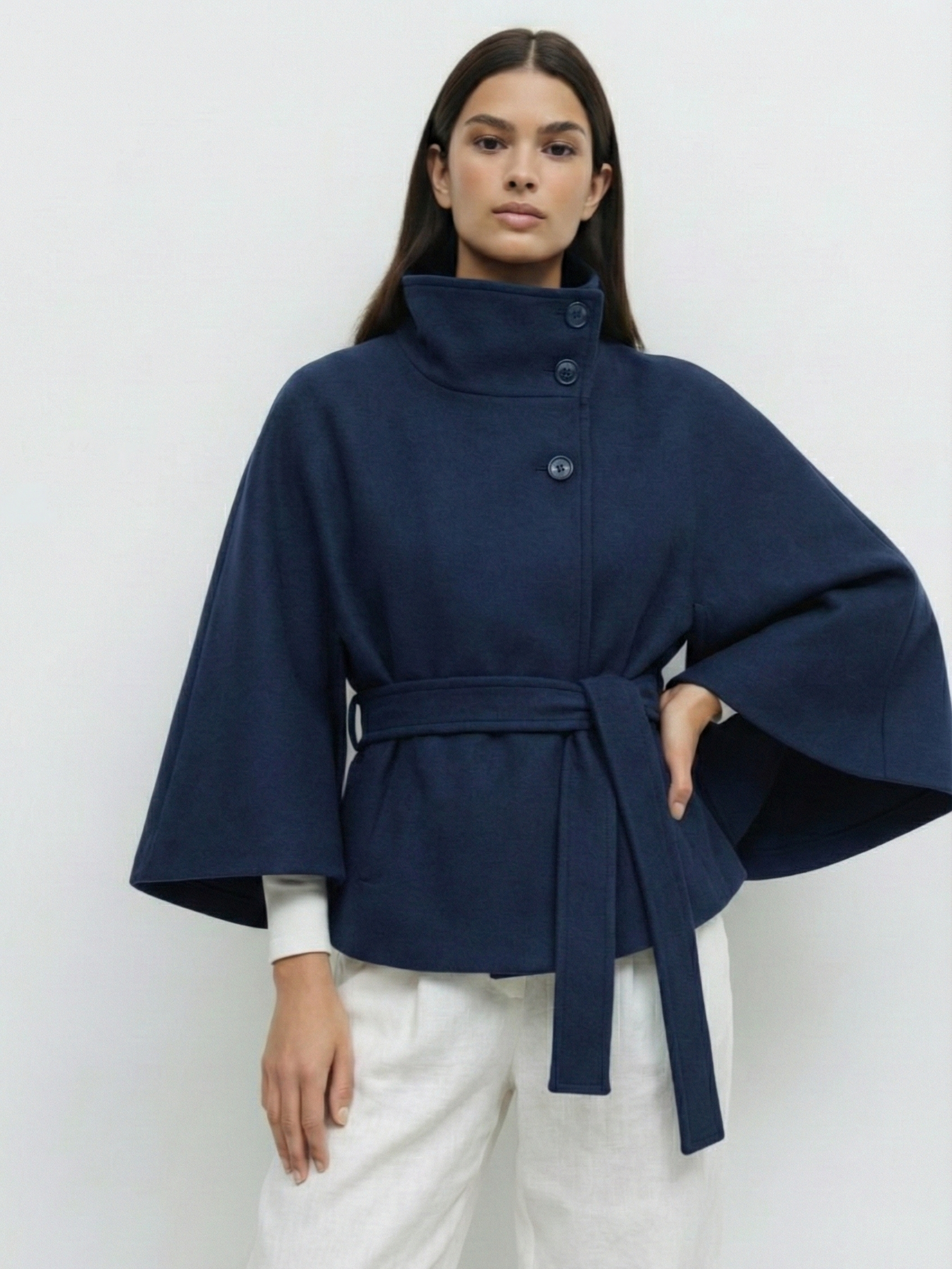 Chloe™ | Veste Cape à Col Montant avec Ceinture
