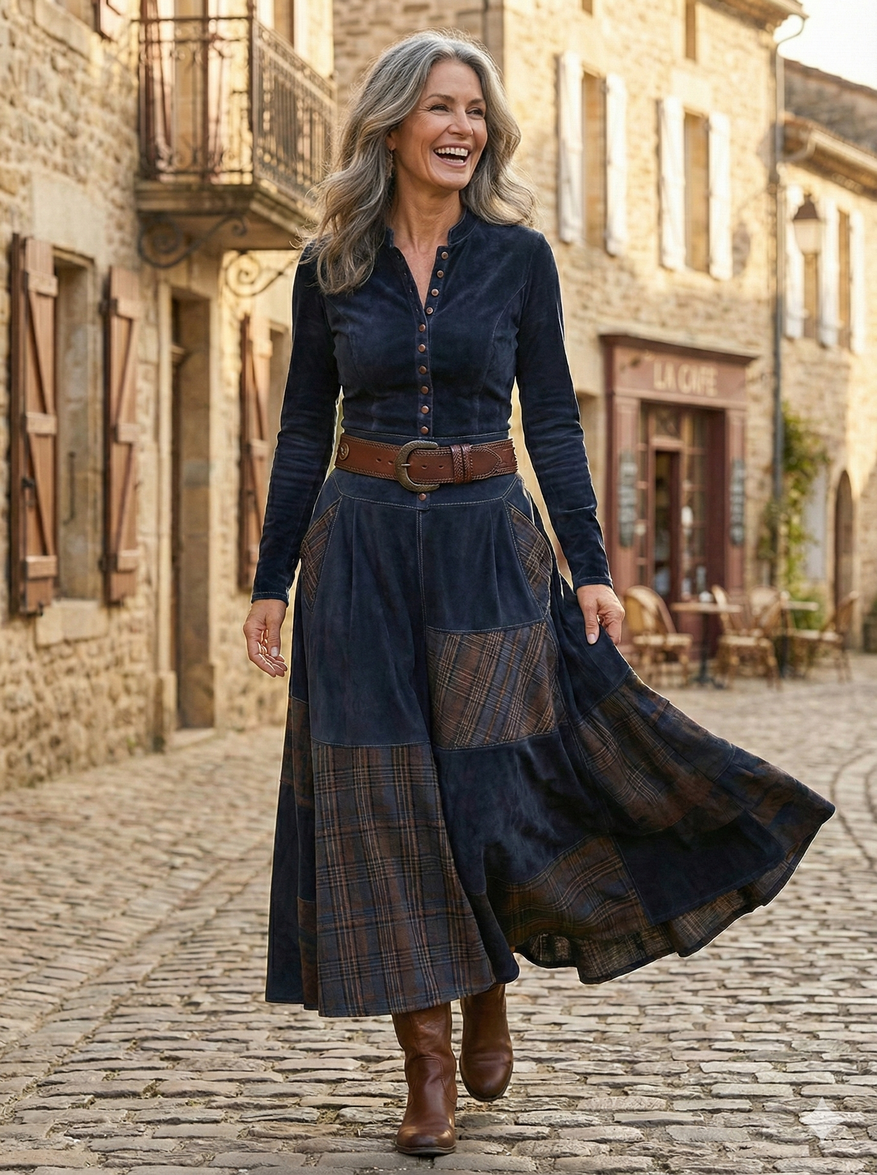 Mireille™ | Robe longue en daim avec ceinture