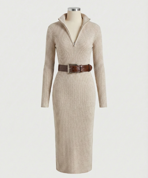 Gylian™ | Robe en maille avec col mi-montant et ceinture