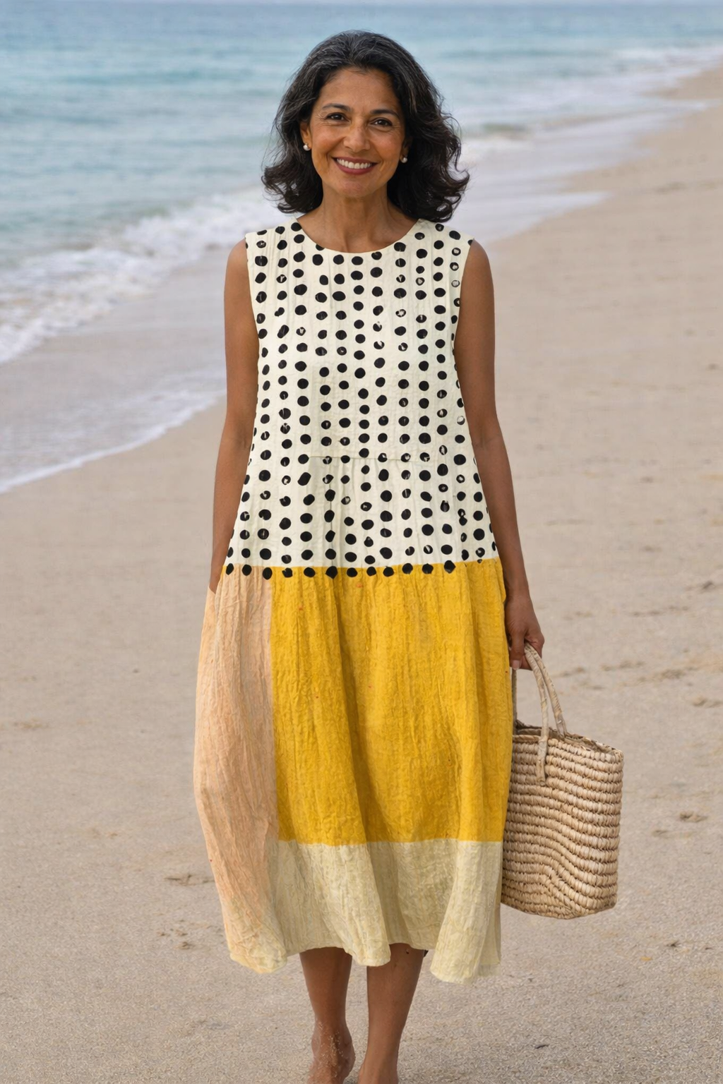 Lía | Robe midi à blocs de couleur avec pois