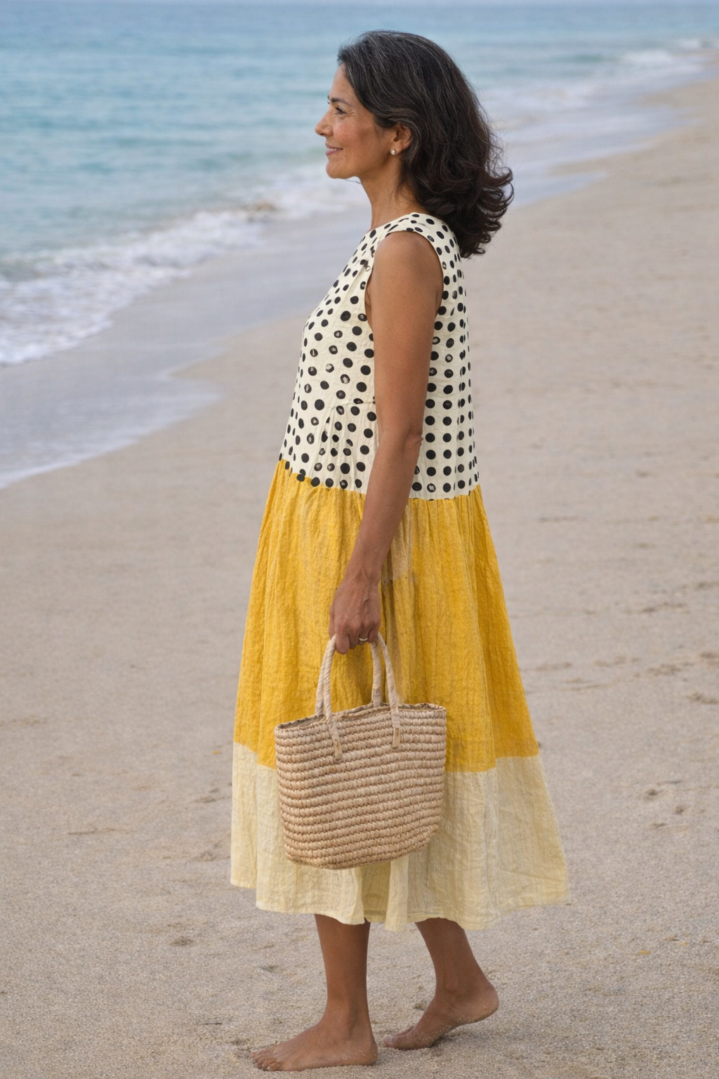 Lía | Robe midi à blocs de couleur avec pois