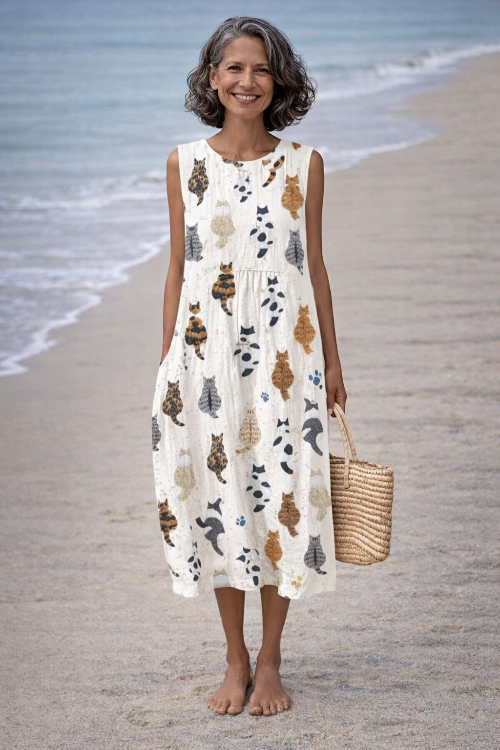 Alina | Robe midi avec motif de jolis chats