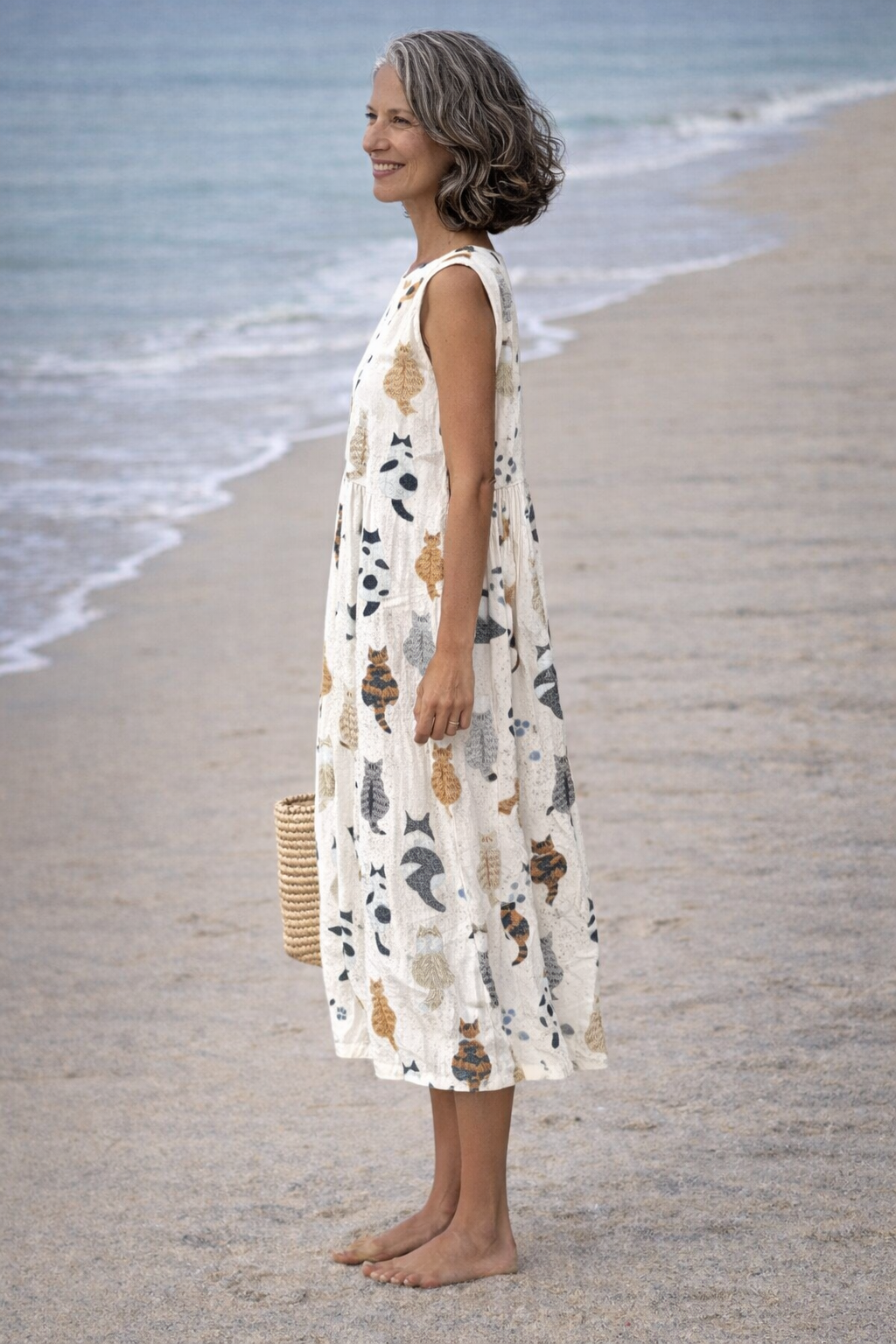 Alina | Robe midi avec motif de jolis chats