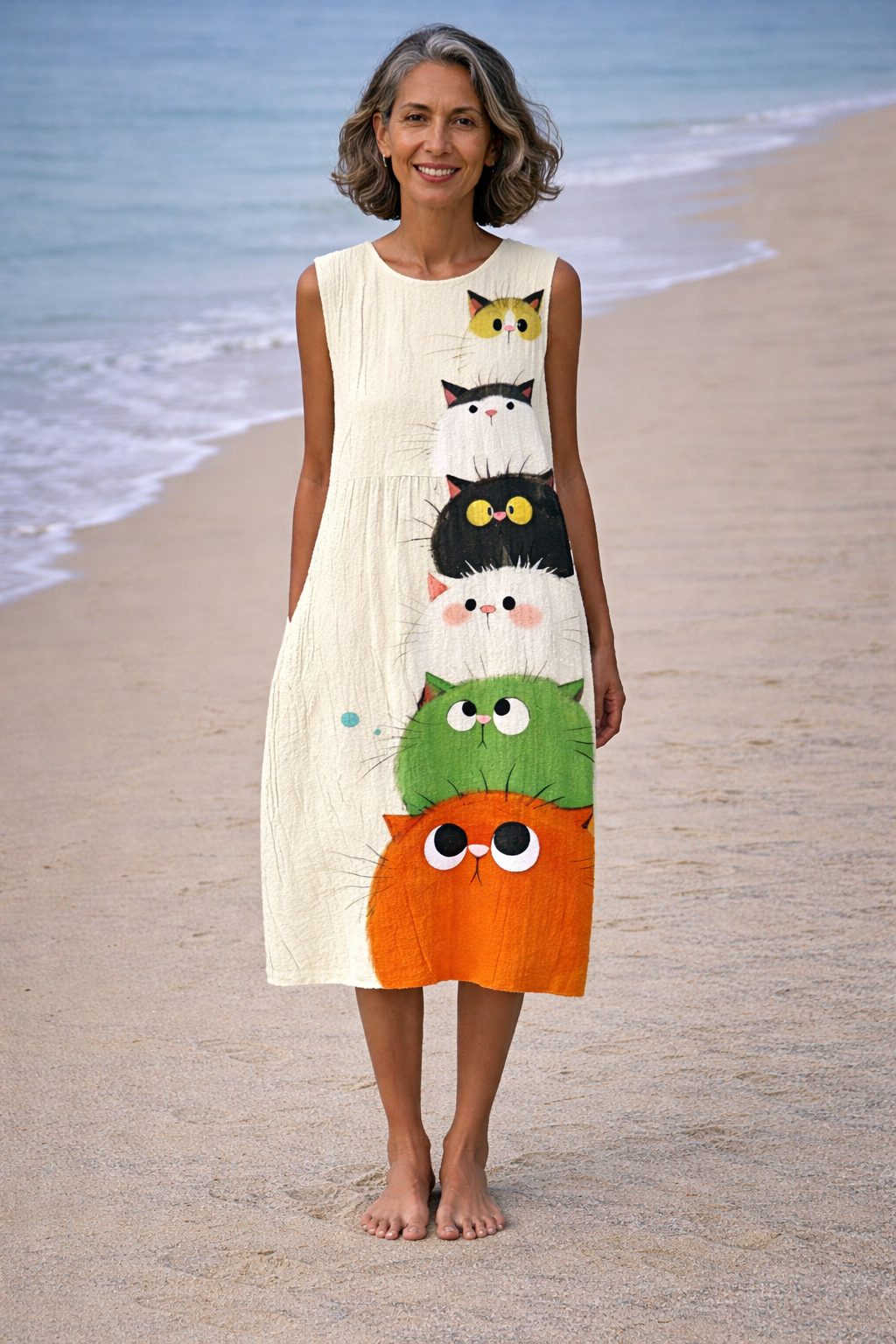 Zoé | Robe midi avec imprimé de chat mignon