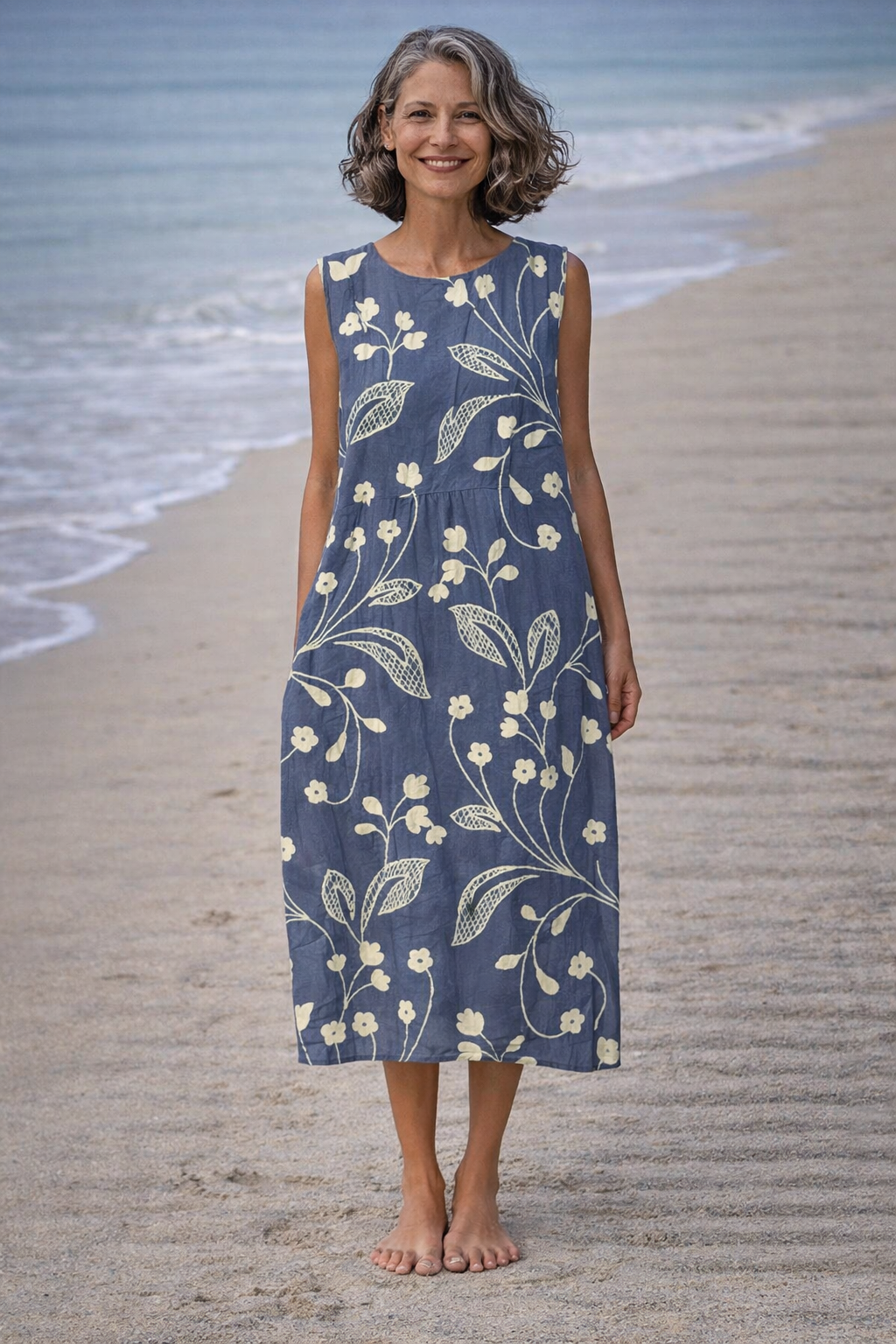 Estela | Robe midi sans manches avec fleurs vintage