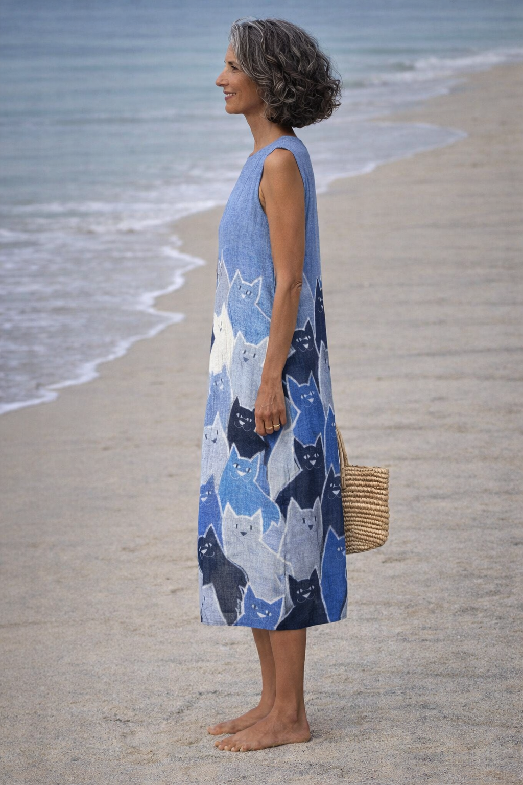 Avellana | Robe midi avec art patchwork de chats