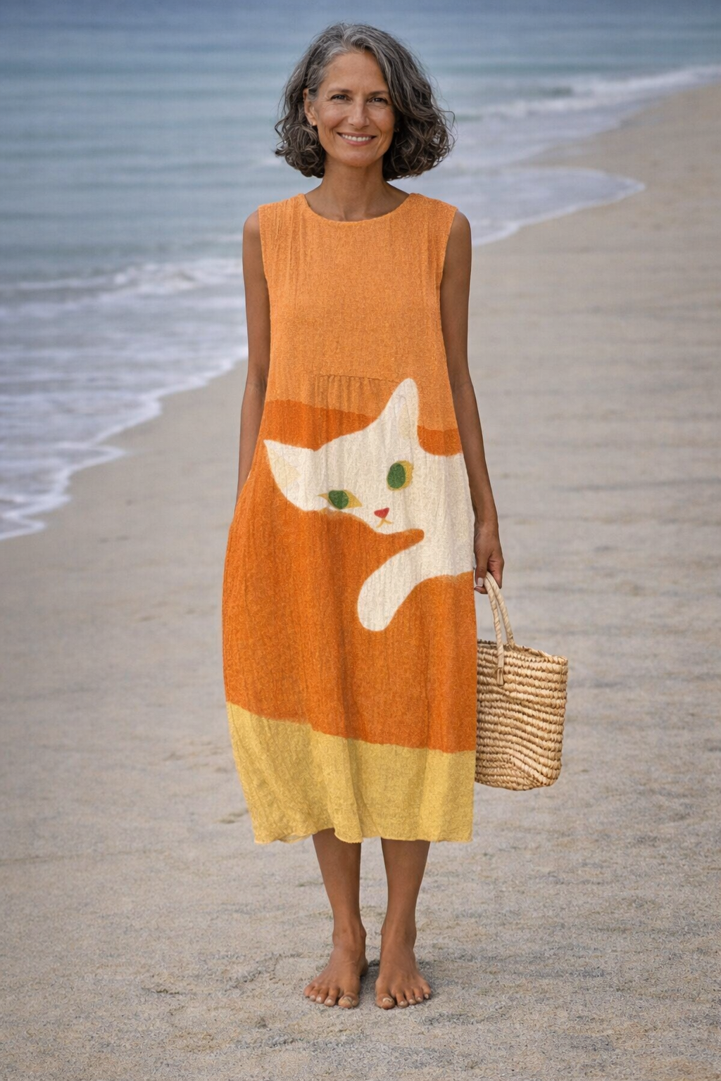 Elena | Robe midi avec un charmant imprimé de chats