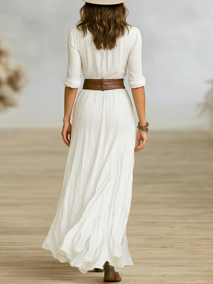 Aurora | Robe Longue en Lin avec Col Revers