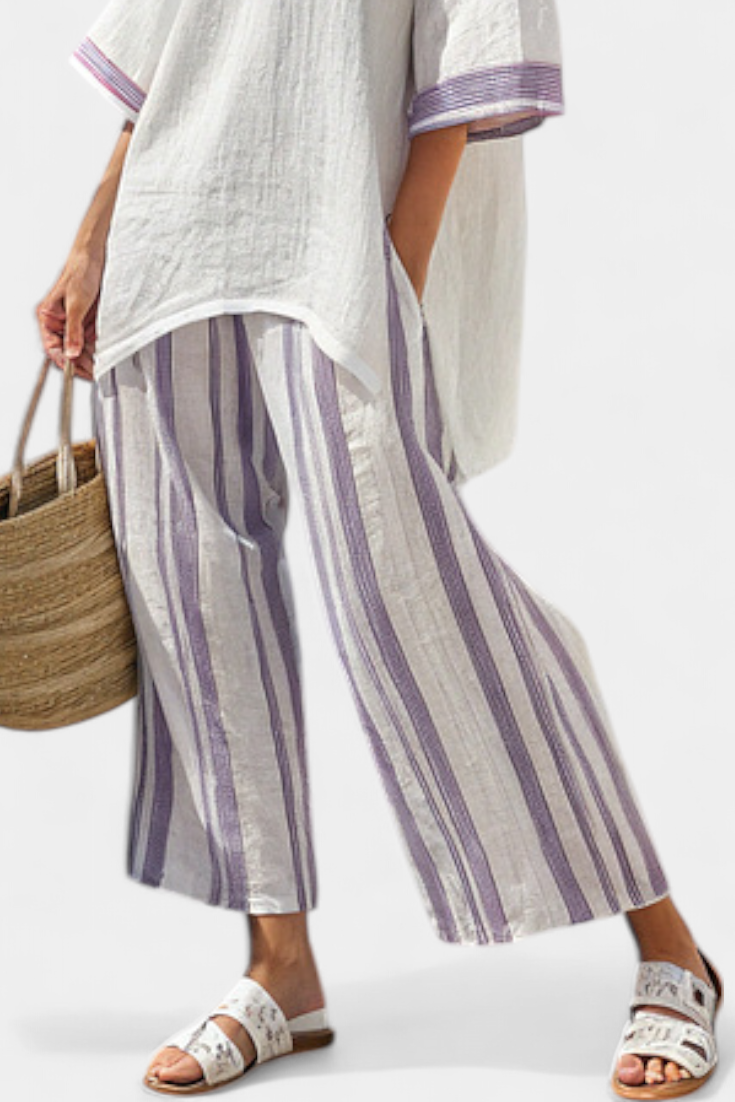 Allegra — T-shirt confortable et pantalon en bambou à rayures