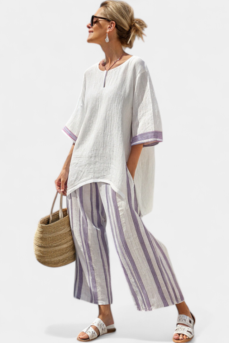 Allegra — T-shirt confortable et pantalon en bambou à rayures
