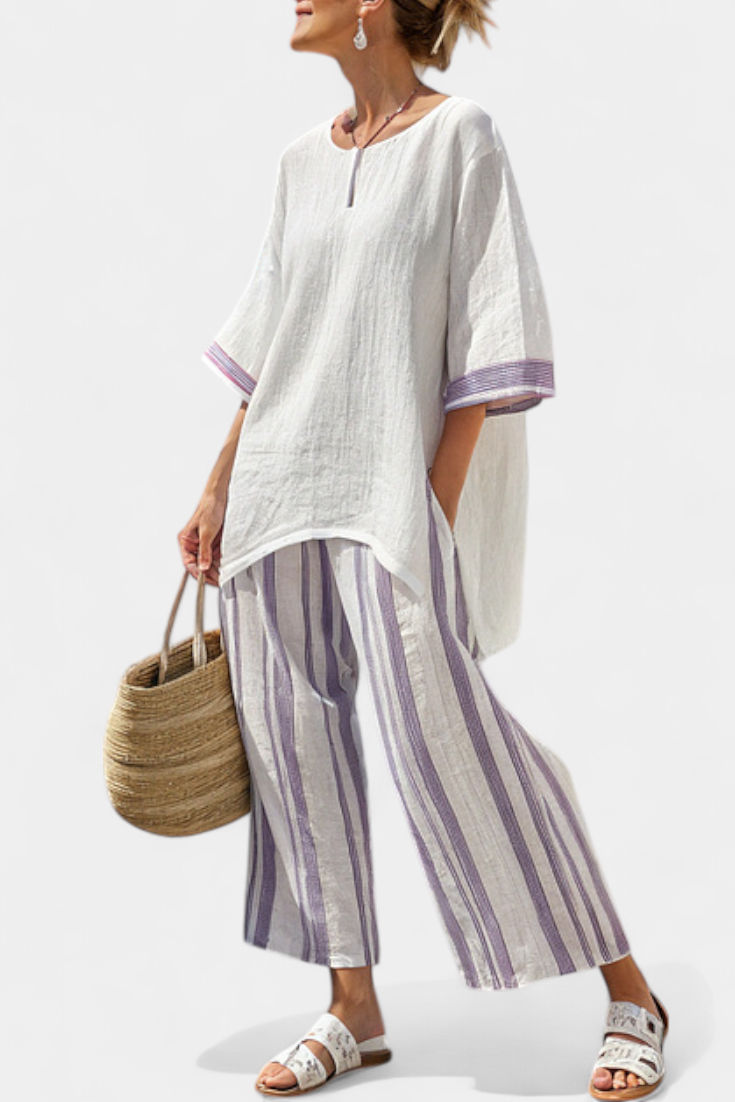 Allegra — T-shirt confortable et pantalon en bambou à rayures