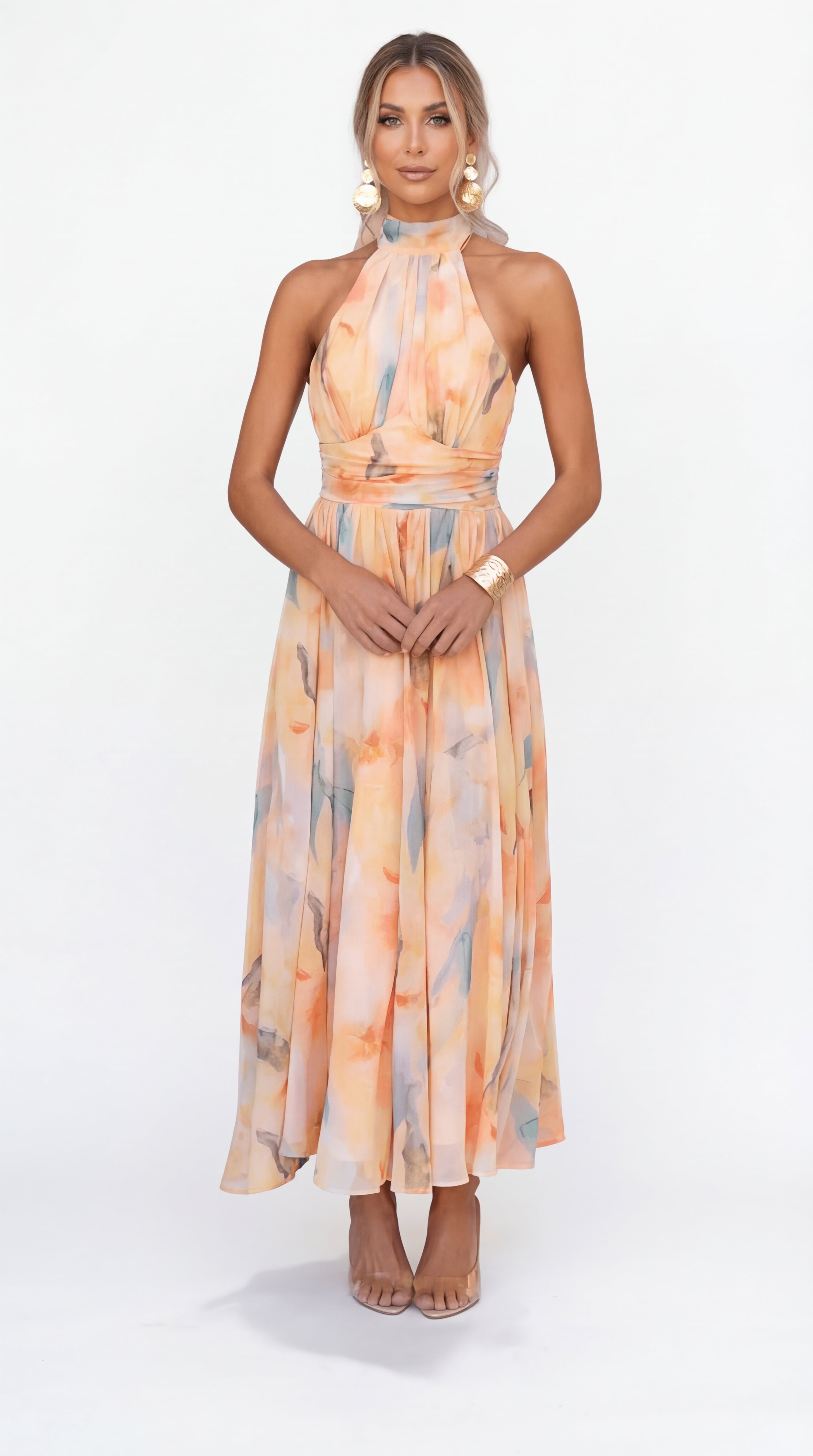 ESTHER | Robe Halter de Style Aquarelle