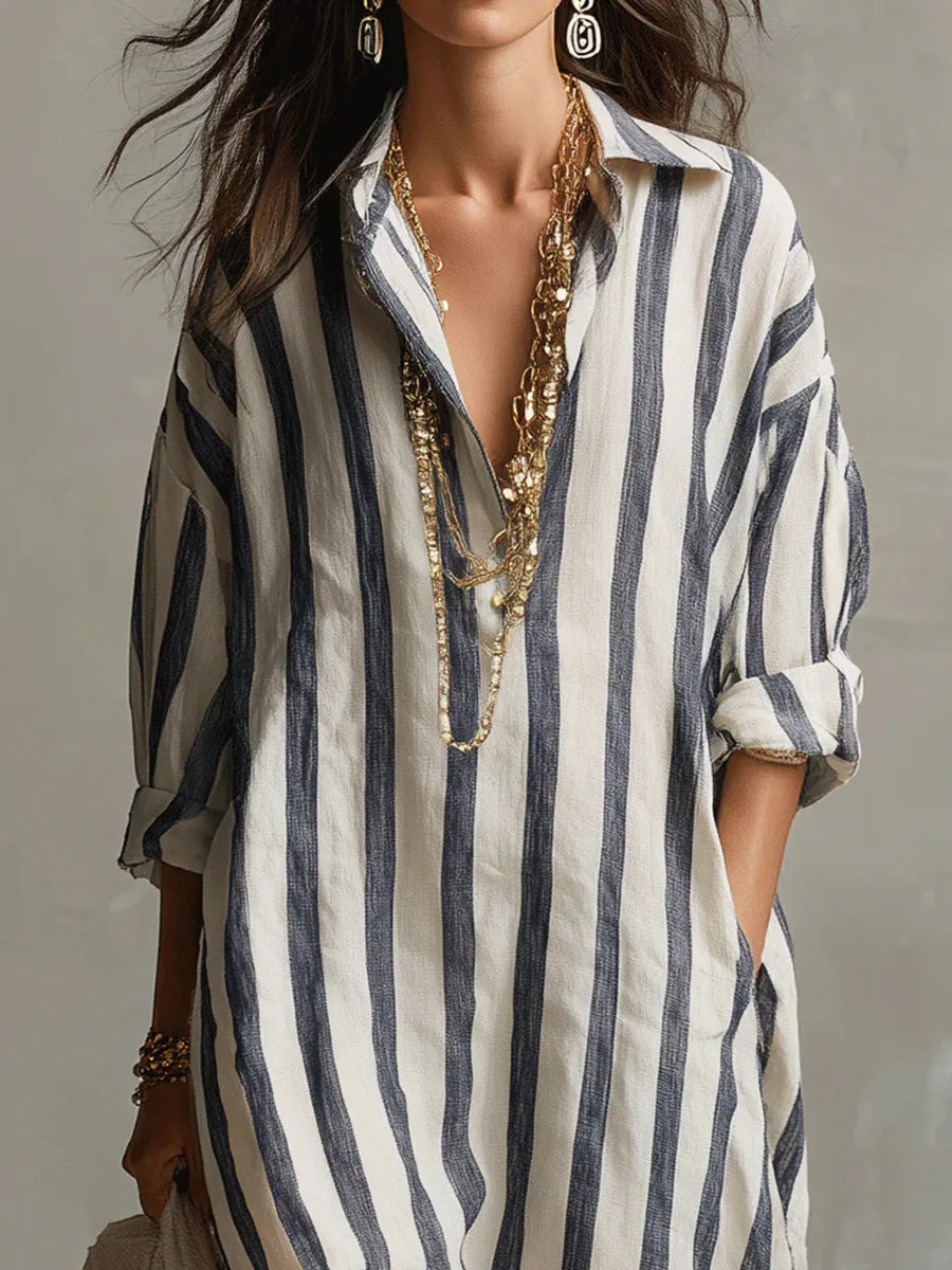 Scout | Robe Maxi à Rayures avec Manches Longues et Poches Latérales
