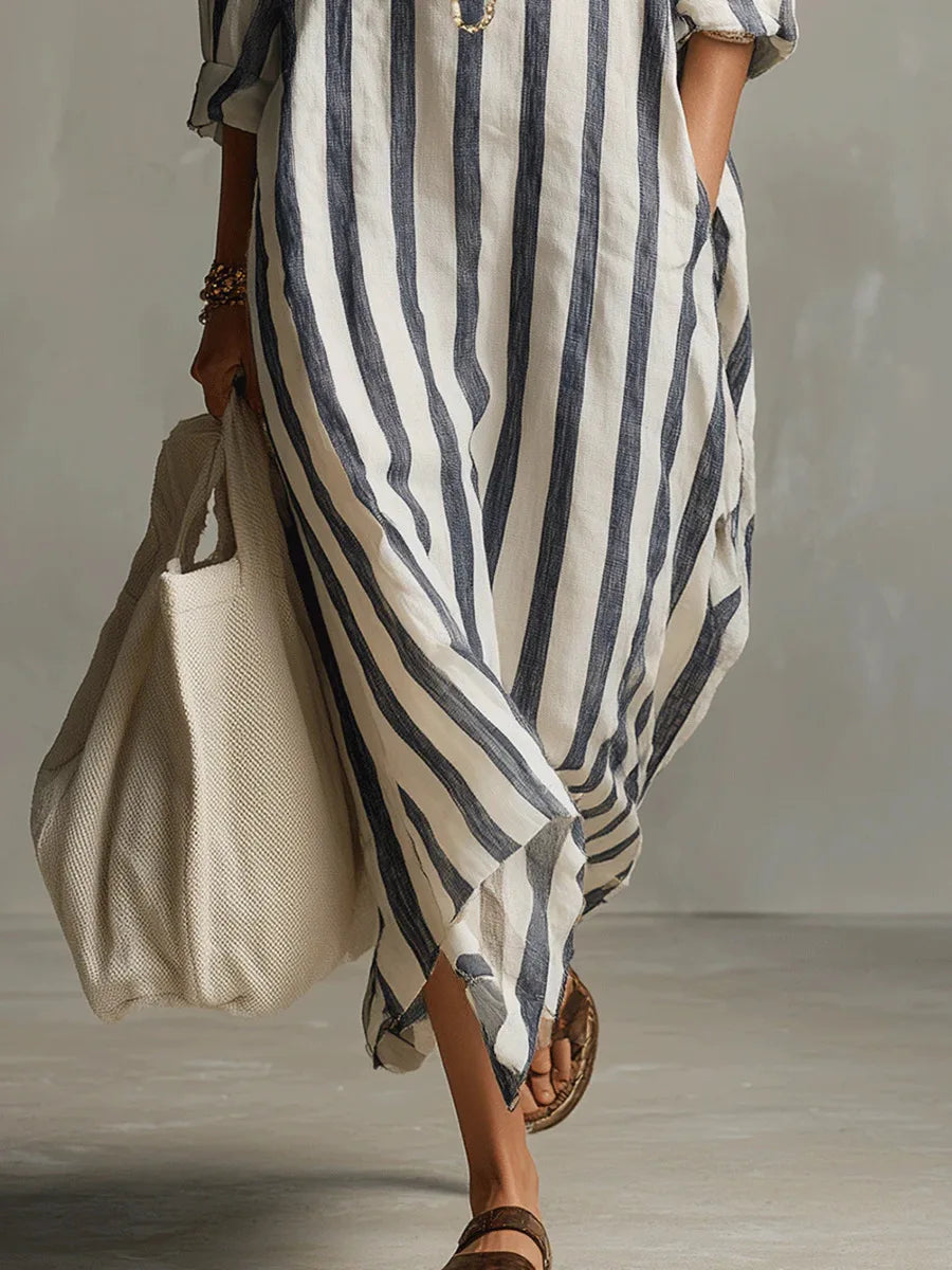 Scout | Robe Maxi à Rayures avec Manches Longues et Poches Latérales