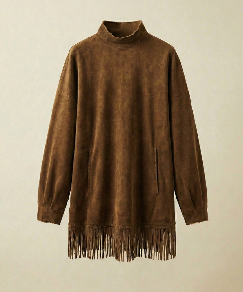 Savenna™ | Robe en daim avec col montant et franges