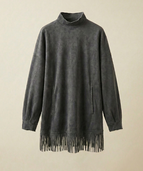 Savenna™ | Robe en daim avec col montant et franges