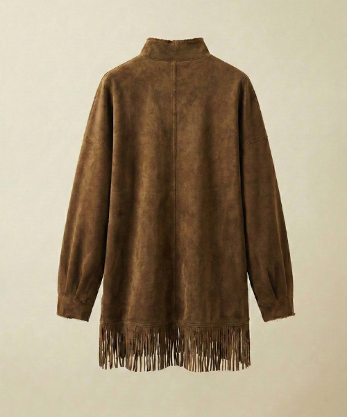 Savenna™ | Robe en daim avec col montant et franges