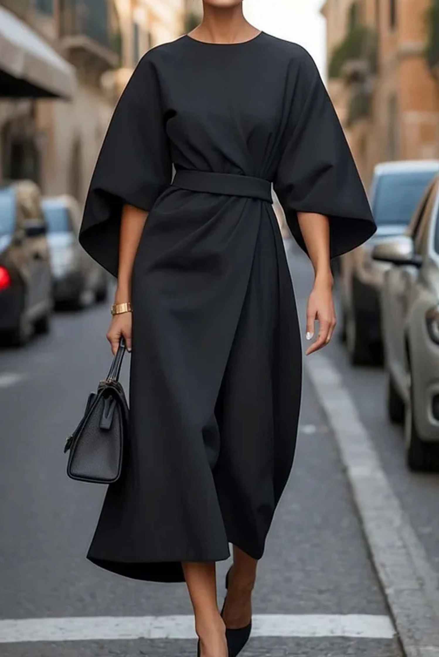 Sonia | Robe Élégante avec Manches Lanternes et Ceinture