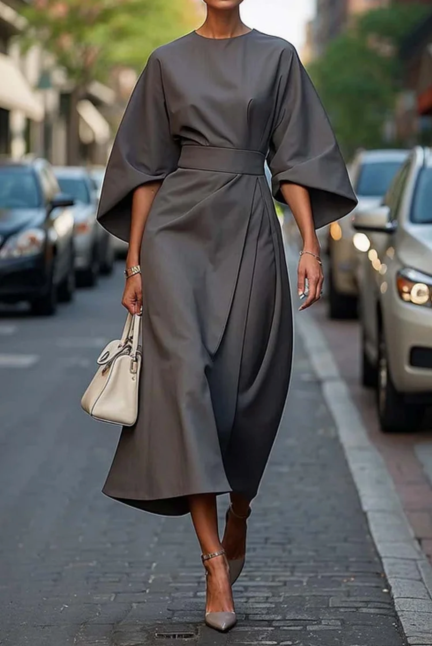 Sonia | Robe Élégante avec Manches Lanternes et Ceinture