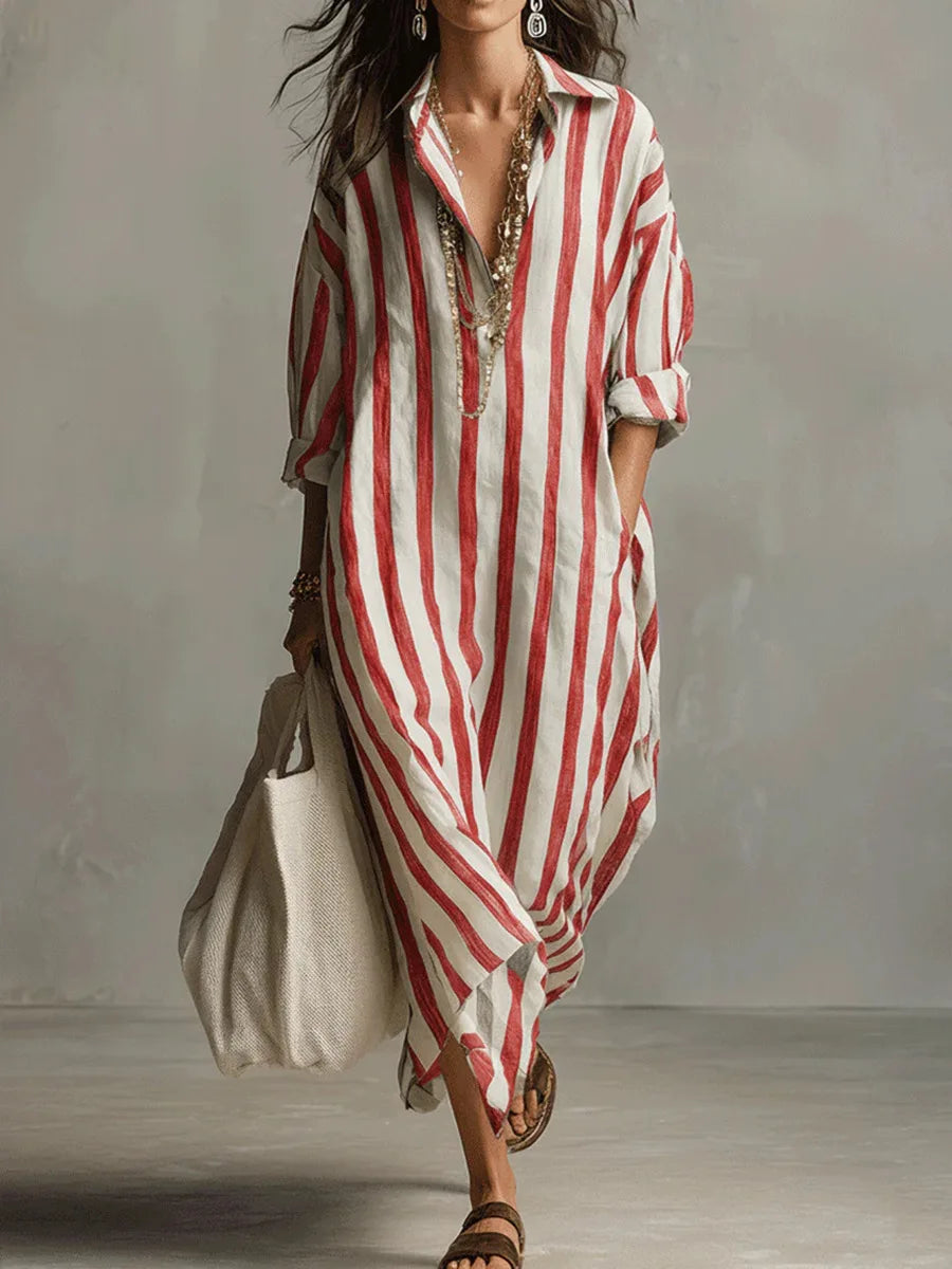 Scout | Robe Maxi à Rayures avec Manches Longues et Poches Latérales