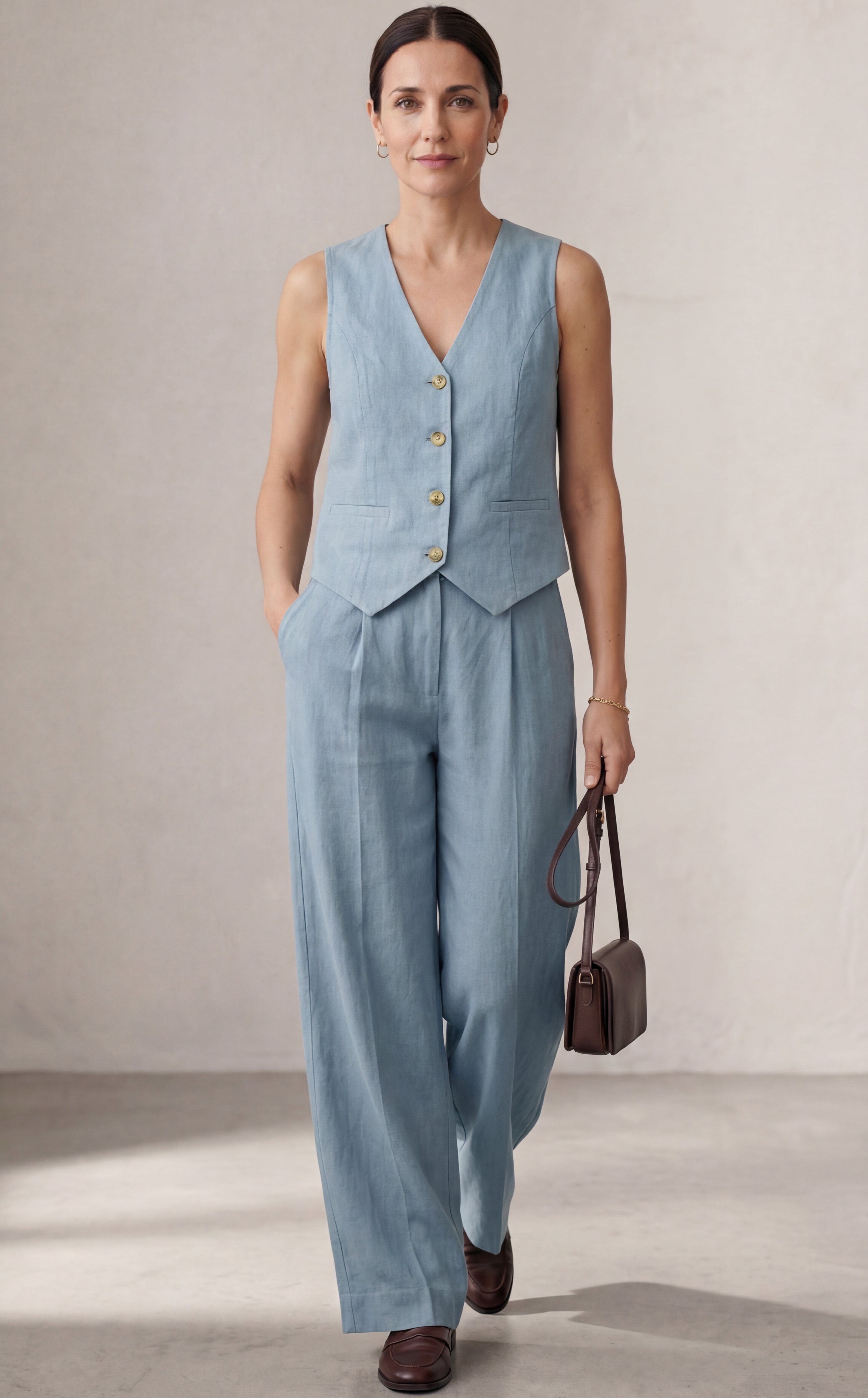 Aira – Ensemble élégant de deux pièces avec gilet et pantalon à jambes larges