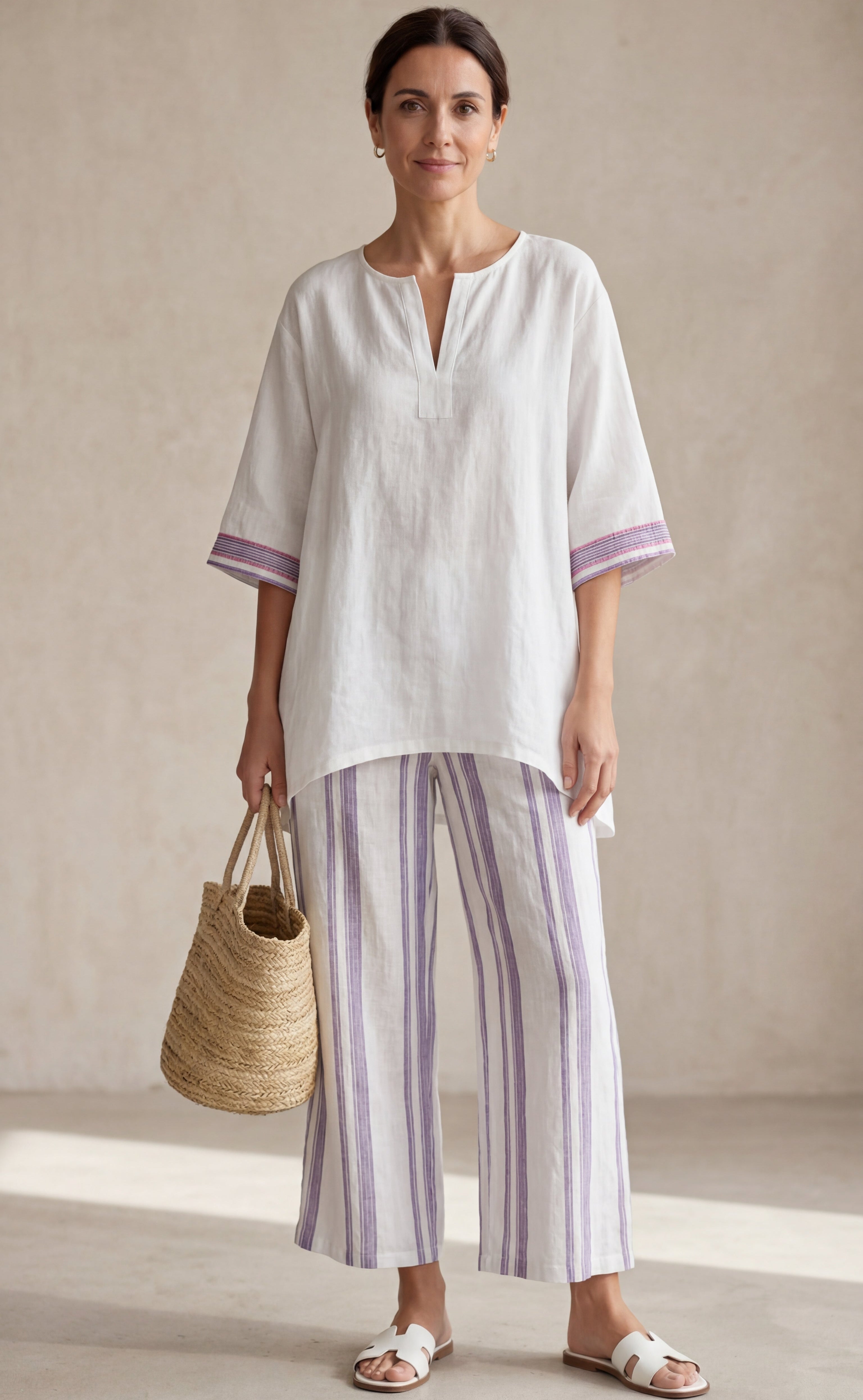 Allegra — T-shirt confortable et pantalon en bambou à rayures