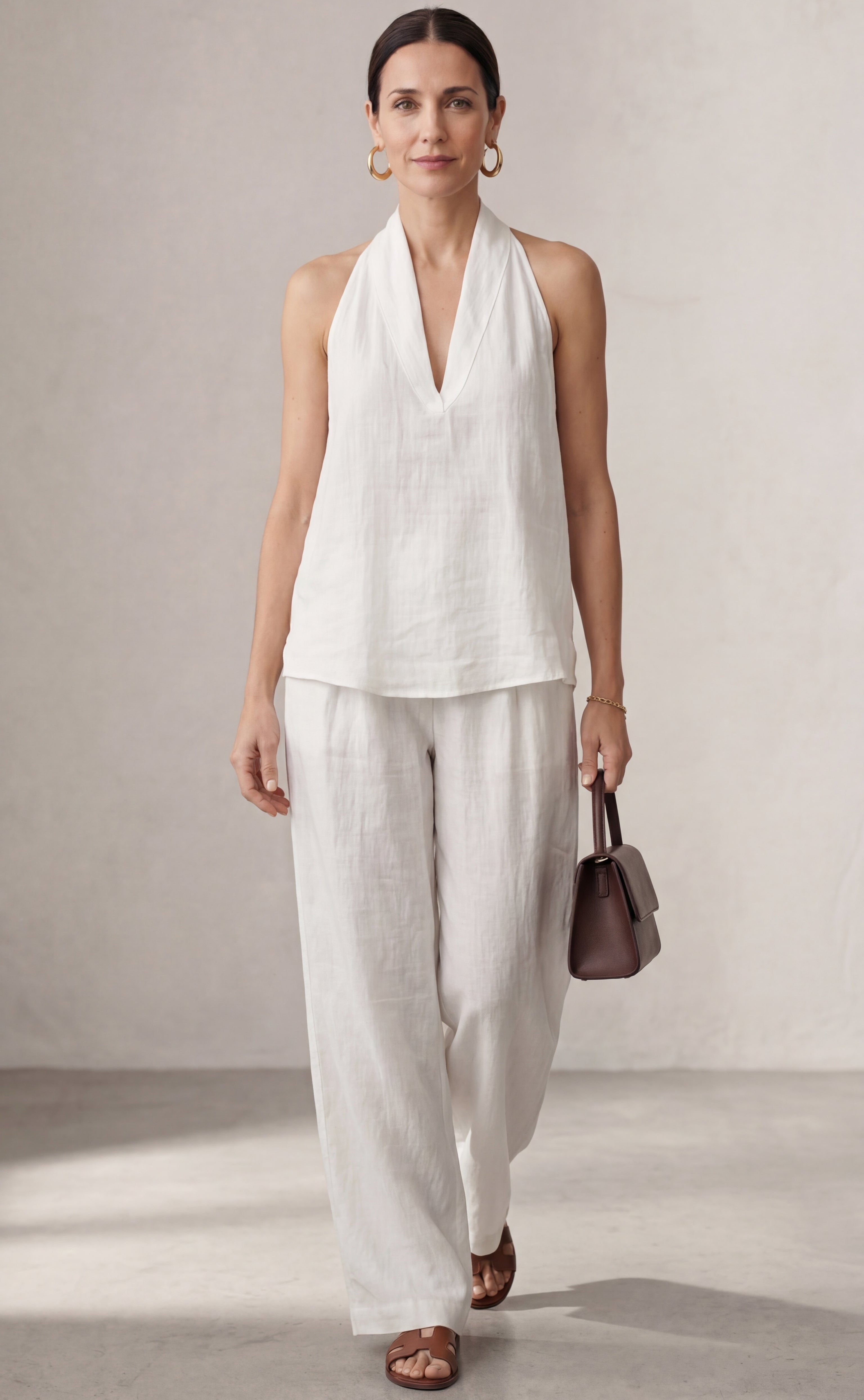 Ensemble en lin avec décolleté en V et pantalon fluide