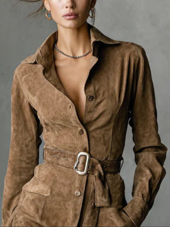 Juliette™ | Robe Midi en Suède avec Revers