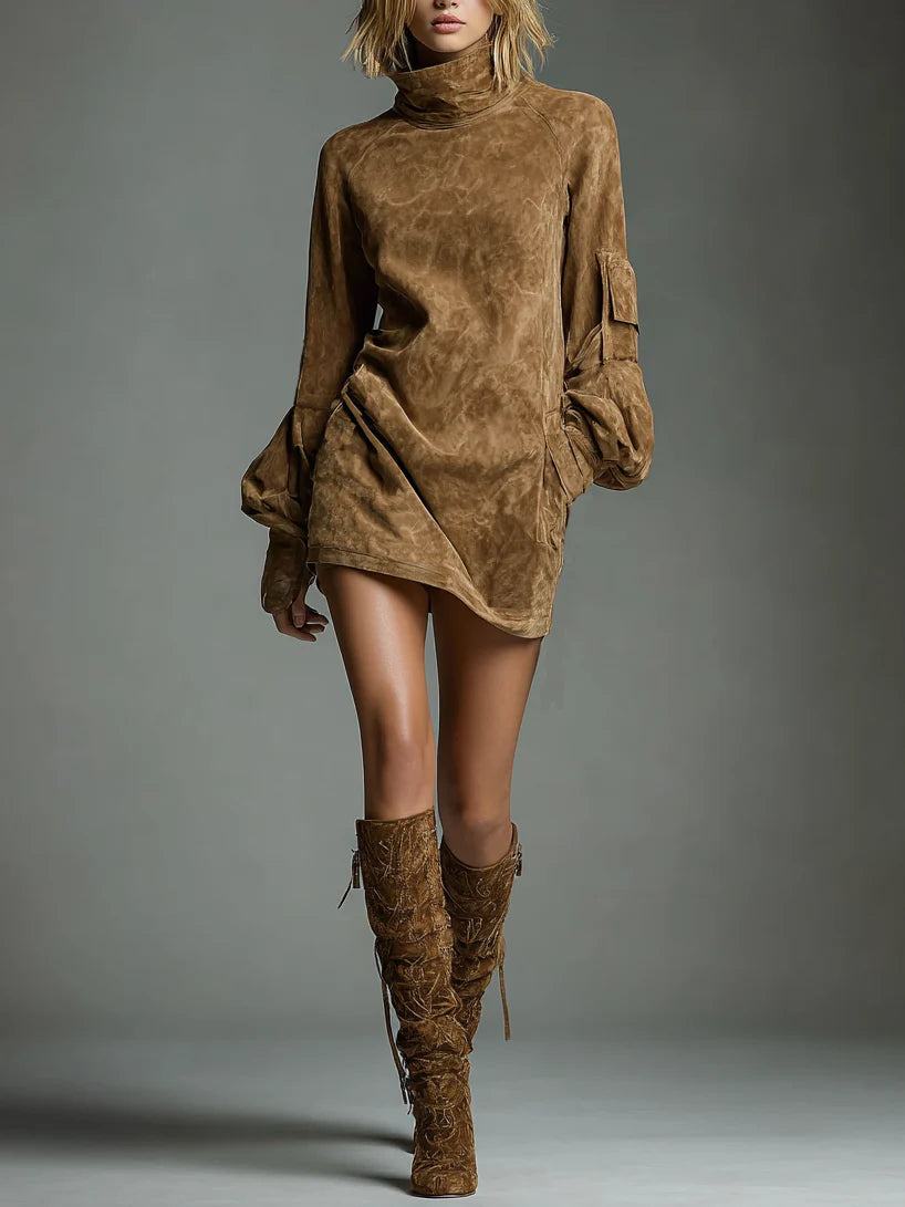 Acheter | Robe mini en daim ample avec col montant