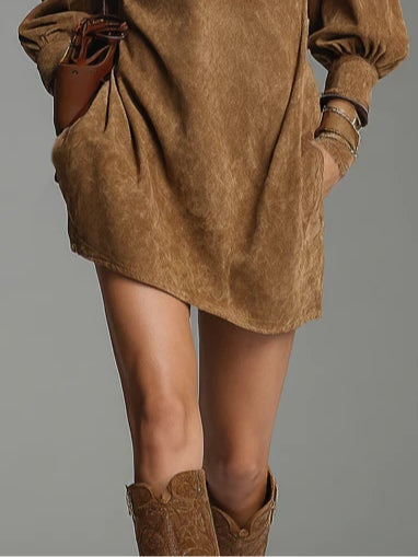 Lucienne | Robe en Suède Flottante avec Fermeture Éclair