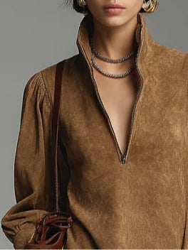 Lucienne™ | Robe en Suède Flottante avec Fermeture Éclair