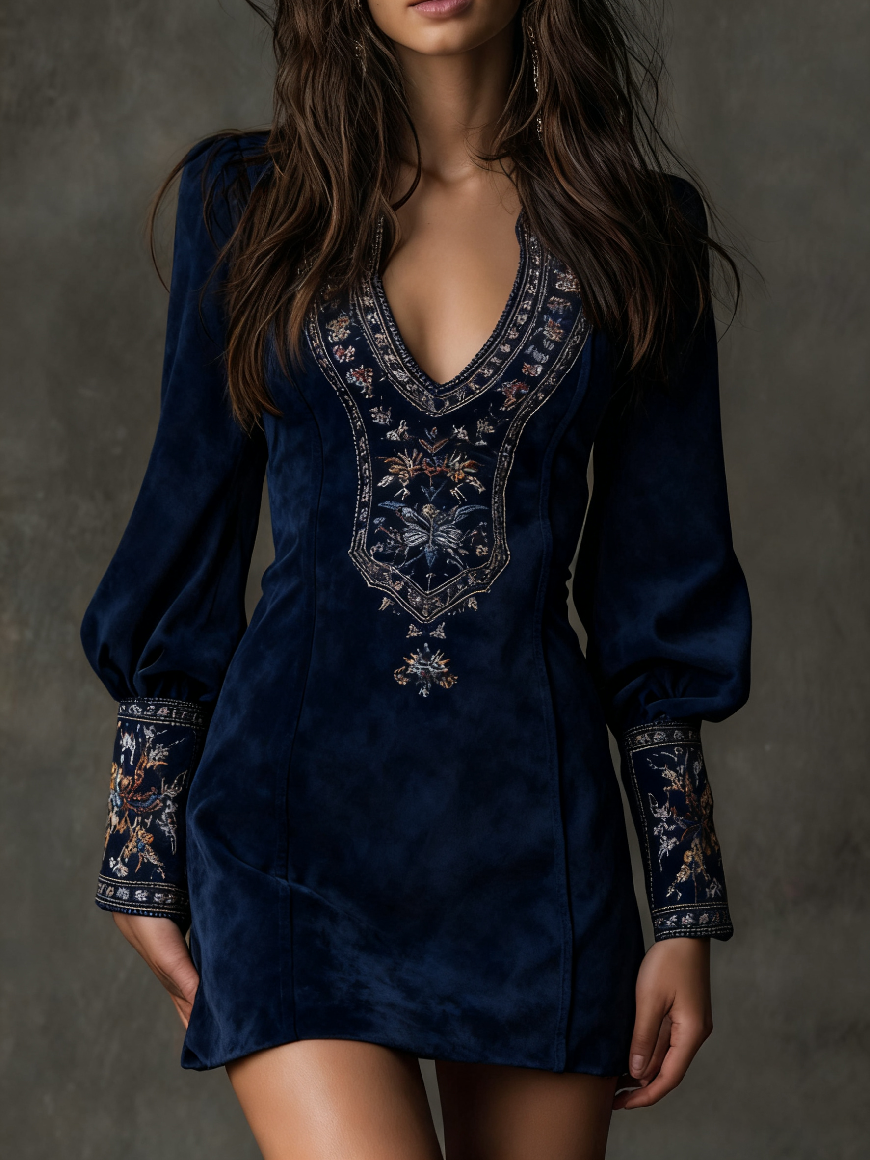Lunori™ | Robe mini en suédine avec broderie Violet