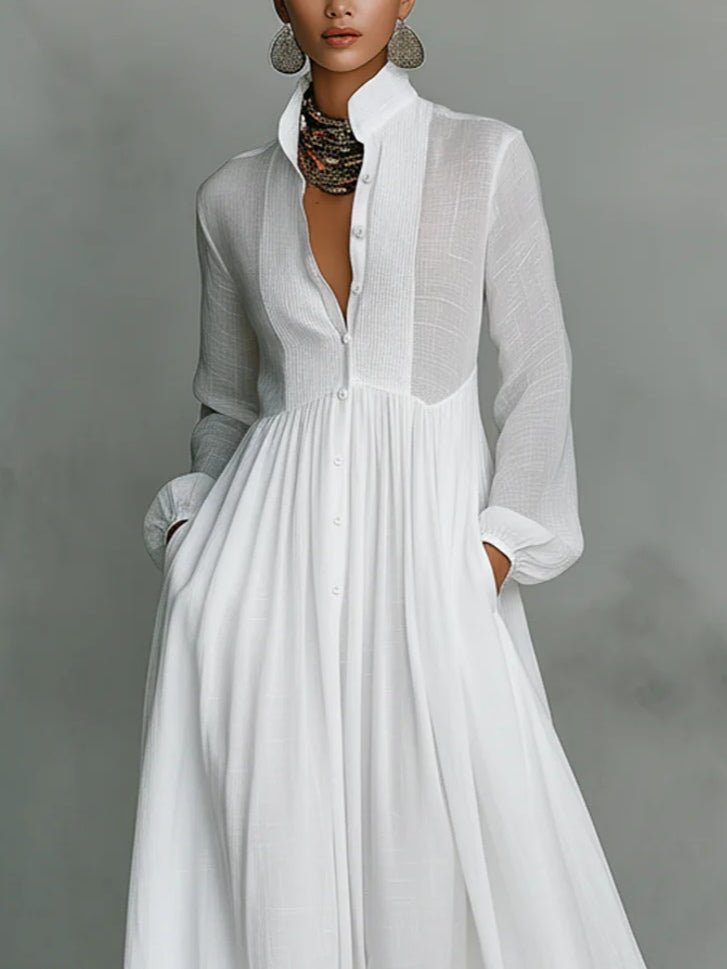 Léonie™ | Robe Maxi Minimaliste avec Col Montant