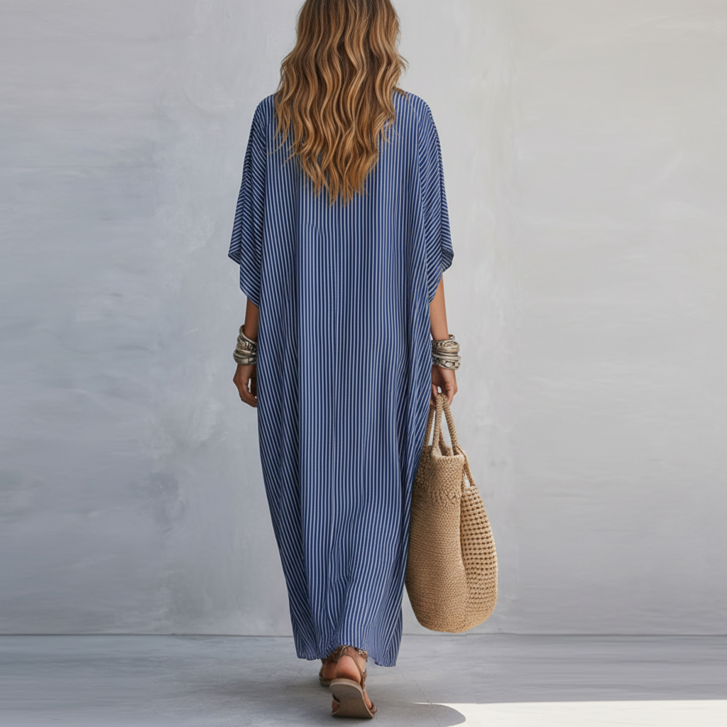 Robe longue minimaliste à rayures bleues