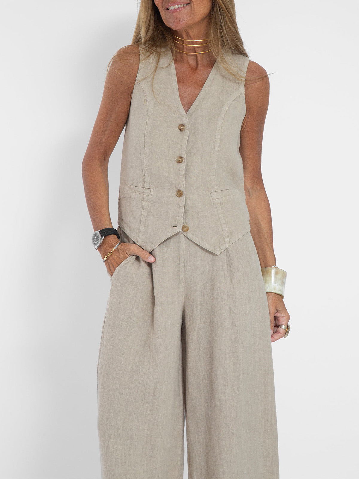 Aira – Ensemble élégant de deux pièces avec gilet et pantalon à jambes larges