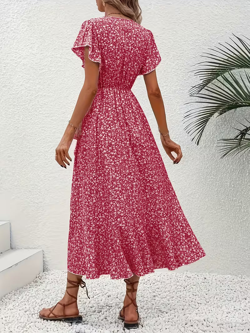 Skye | Robe Midi Florale à Manches Volantes et Ourlet Asymétrique