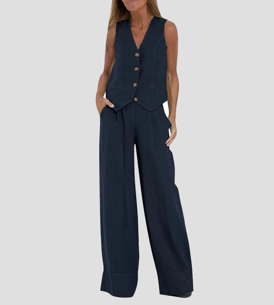 Aira – Ensemble élégant de deux pièces avec gilet et pantalon à jambes larges