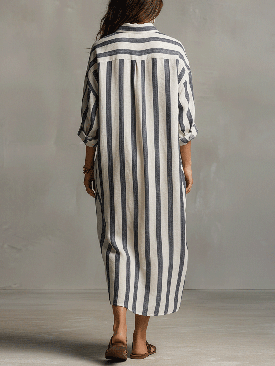 Chemise décontractée à rayures et robe maxi de style bohème
