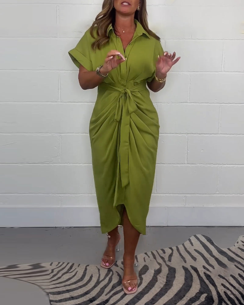CARLA | Robe Chemise avec Nœud et Ourlet Volant pour une Élégance Quotidienne