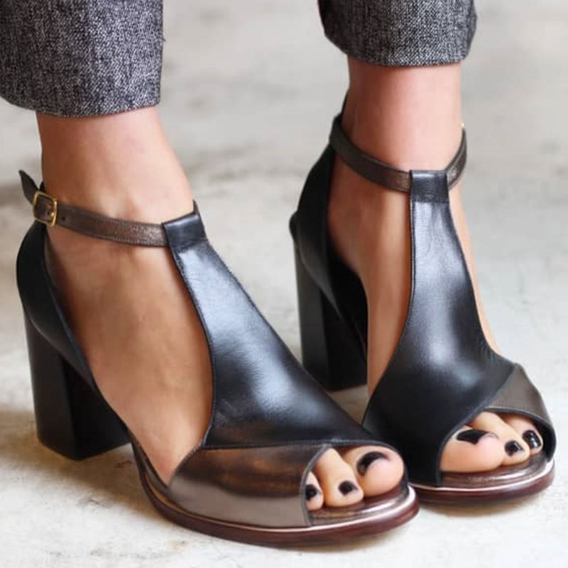 Norin™ | Sandales à talon peep-toe en patchwork noir