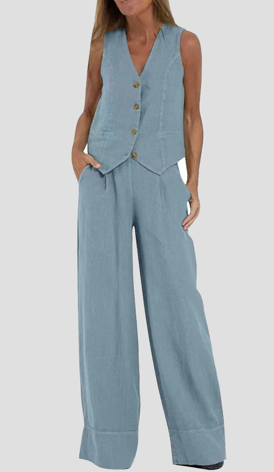 Aira – Ensemble élégant de deux pièces avec gilet et pantalon à jambes larges