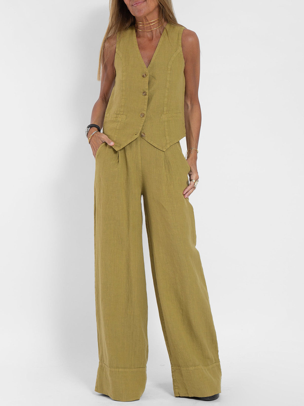 Aira – Ensemble élégant de deux pièces avec gilet et pantalon à jambes larges
